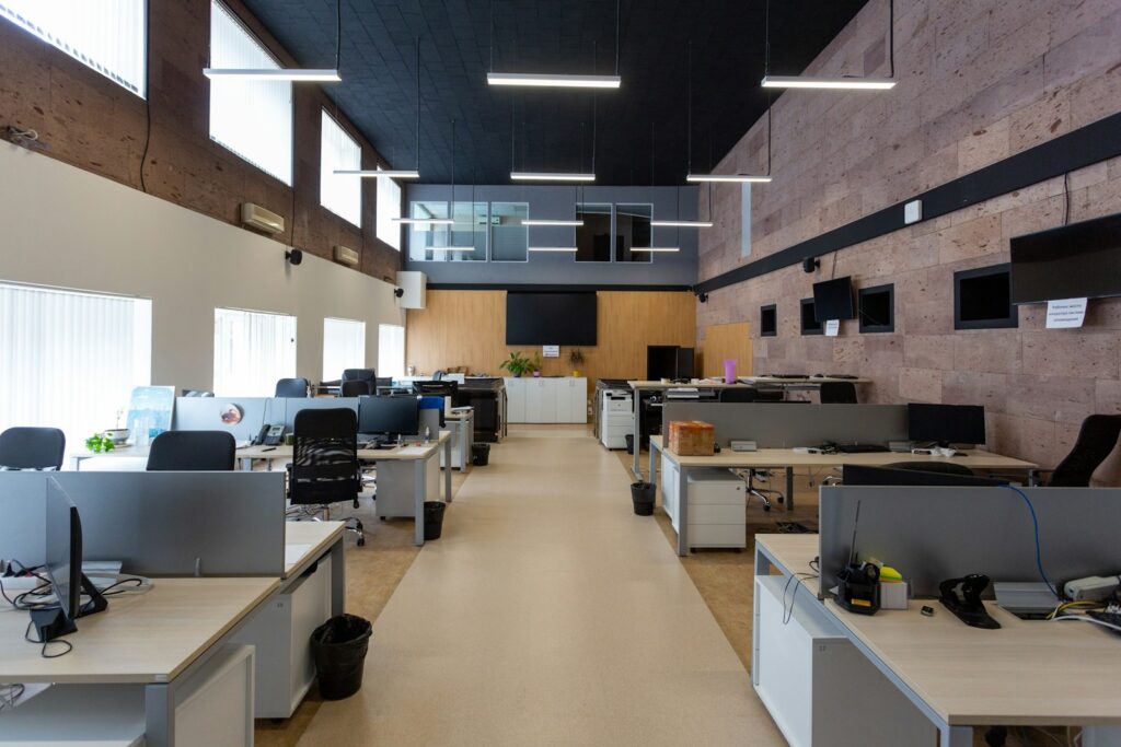 Modern office interior mid fit-out, illustrating the office fit-out timeline from design to handover
